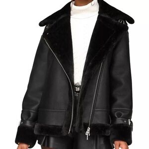 Avec Les Filles Faux Shearling Moto Jacket, Size L, NWT